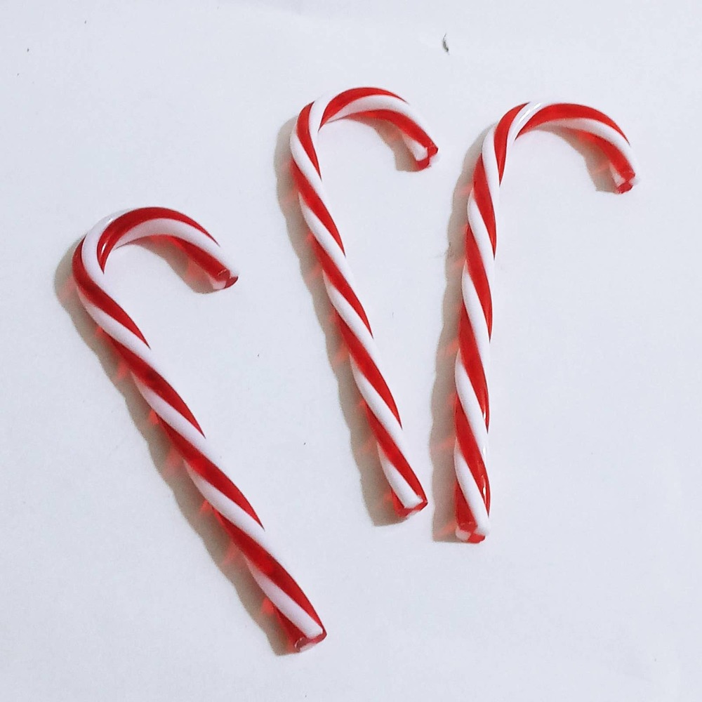 Vintage Christmas Candy Cane Striped Resin Tree Ornament Set of 3 (z)